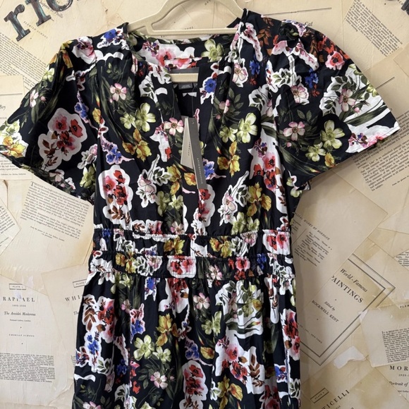 Anthropologie The Somerset Maxi Dress Tiered Smocked DarkGray Pink Purple Motif - Picture 6 of 7